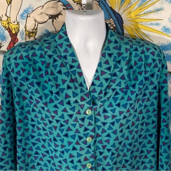 vintage Pendleton Sophisticates Silky Button Up geometric triangles 14 Tall - Picture 5 of 5